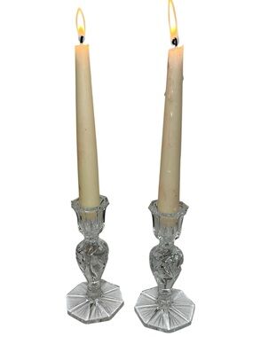 Vintage crystal candlesticks
 pinwheel cut pattern & faceted octagonal base